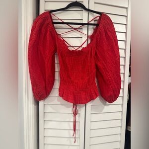 Backless Lace-up Pheasant Red Blouse Urban Outfitters